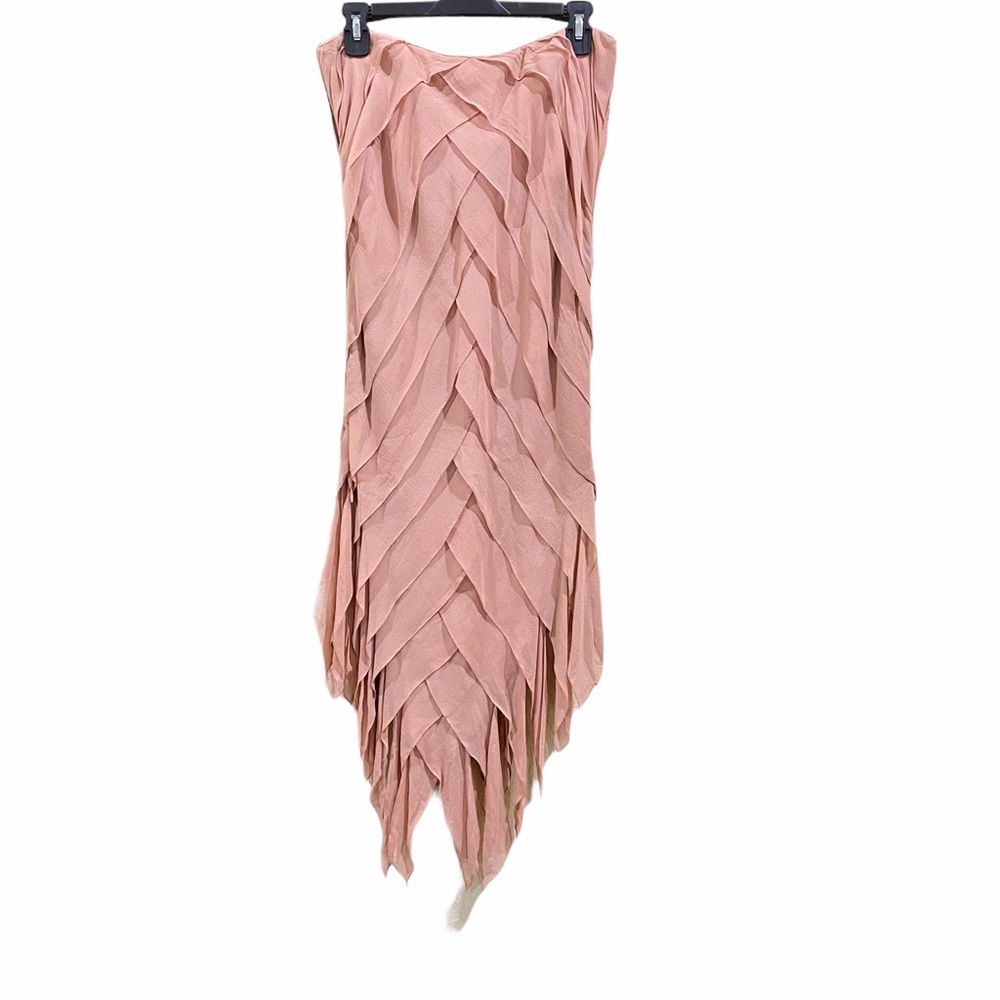 Chetta B 100% Silk Rose Gold Maxi Layered Skirt 10